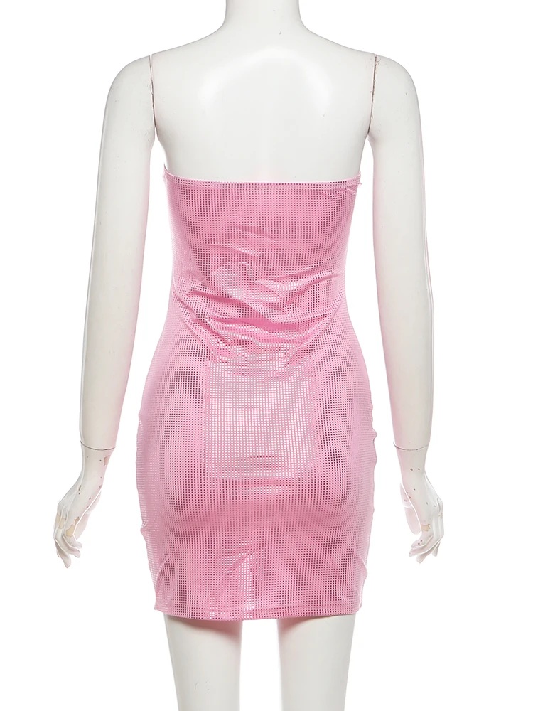 Nibber Stretch-Kleid für Damen, modisch, sexy, mit Pailletten, für den Sommer, rückenfrei, ärmellos, Skinny Hottie-Stil, Mitternachtsparty, Club, Mini-Bodycon – Detail 3