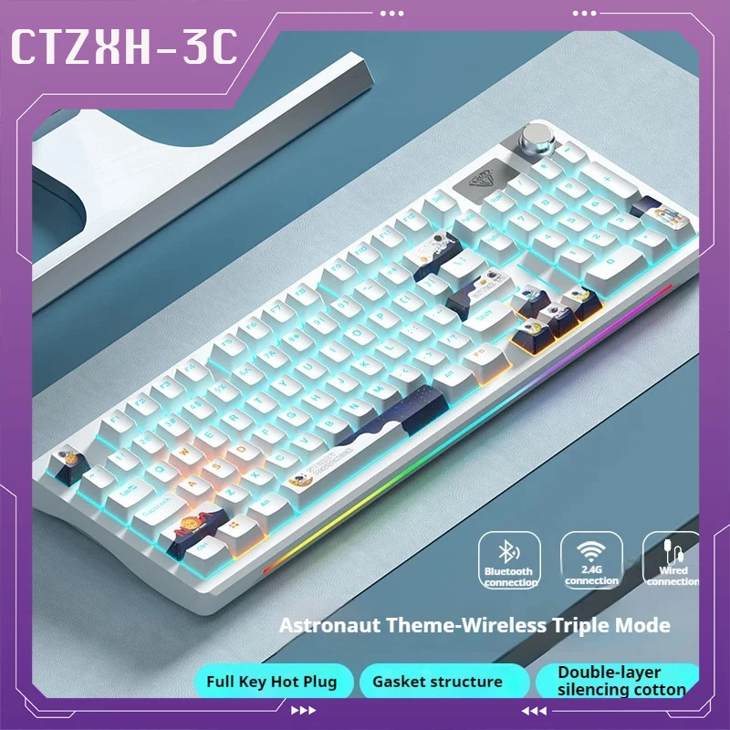 Imagem -01 - Teclado Mecânico sem Fio Três Modos Rgb Chave Completa Hot Plug Jogo E-sports Escritório Confortável Periféricos de Computador Aura-s98 teclado mecanico sem fio tres modos rgb chave completa hot plug jogo e sports escritorio confortavel perifericos de computador aura s98 01