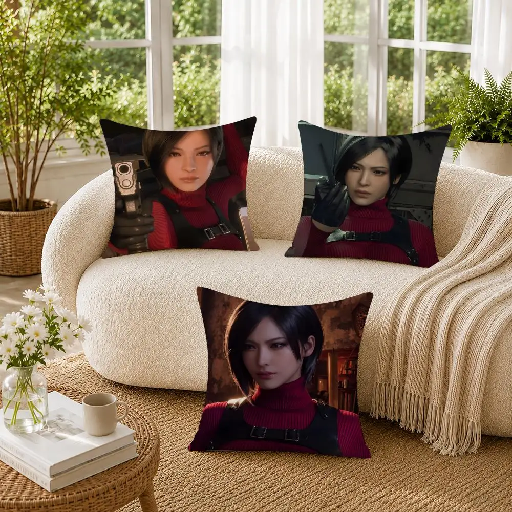 Video Game A-Ada Wong Cushion Cover Soft Short Plush Pillow Cases Hidden Zipper Cutecore Sofa Bedroom Home Decor Gift