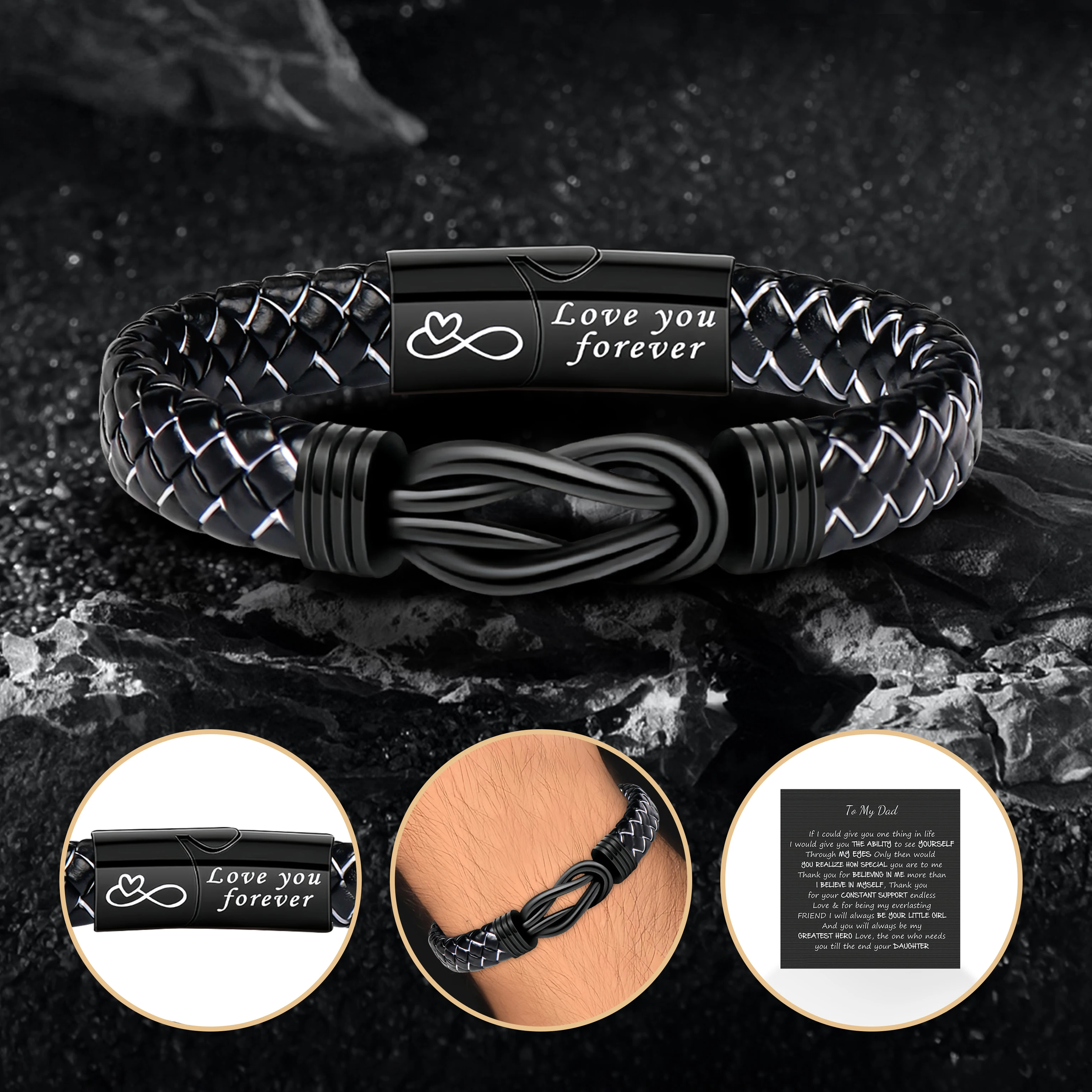 قطعة واحدة من سوار مغناطيسي جلدي مخصص للرجال - هدية منقوشة للزوج/الصديق مع بطاقة #3