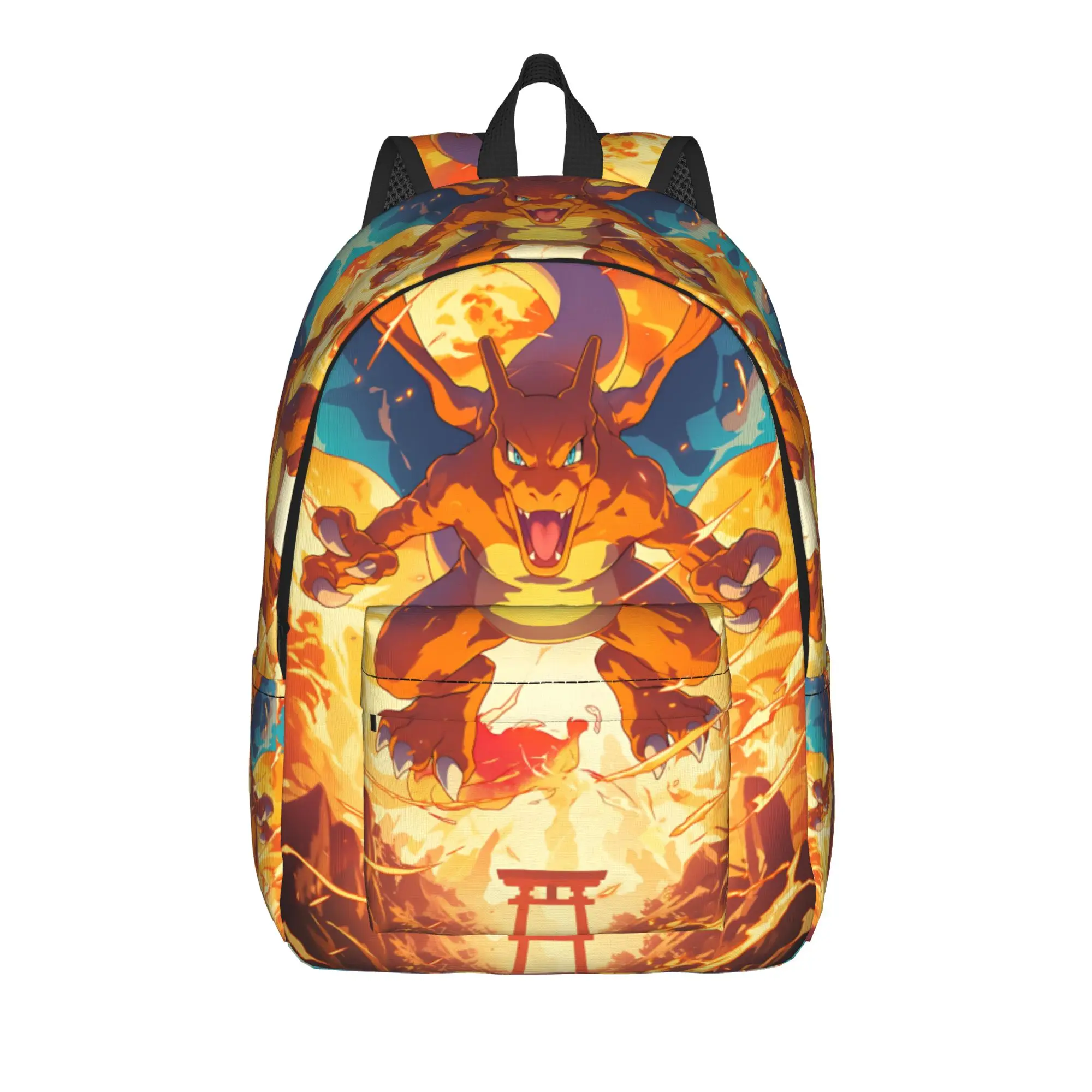 Fashion Pokemon Theme Charizard Fire Blast Backpack  Mochilas Dual-Use High School Sturdy Shoulder Rucksack