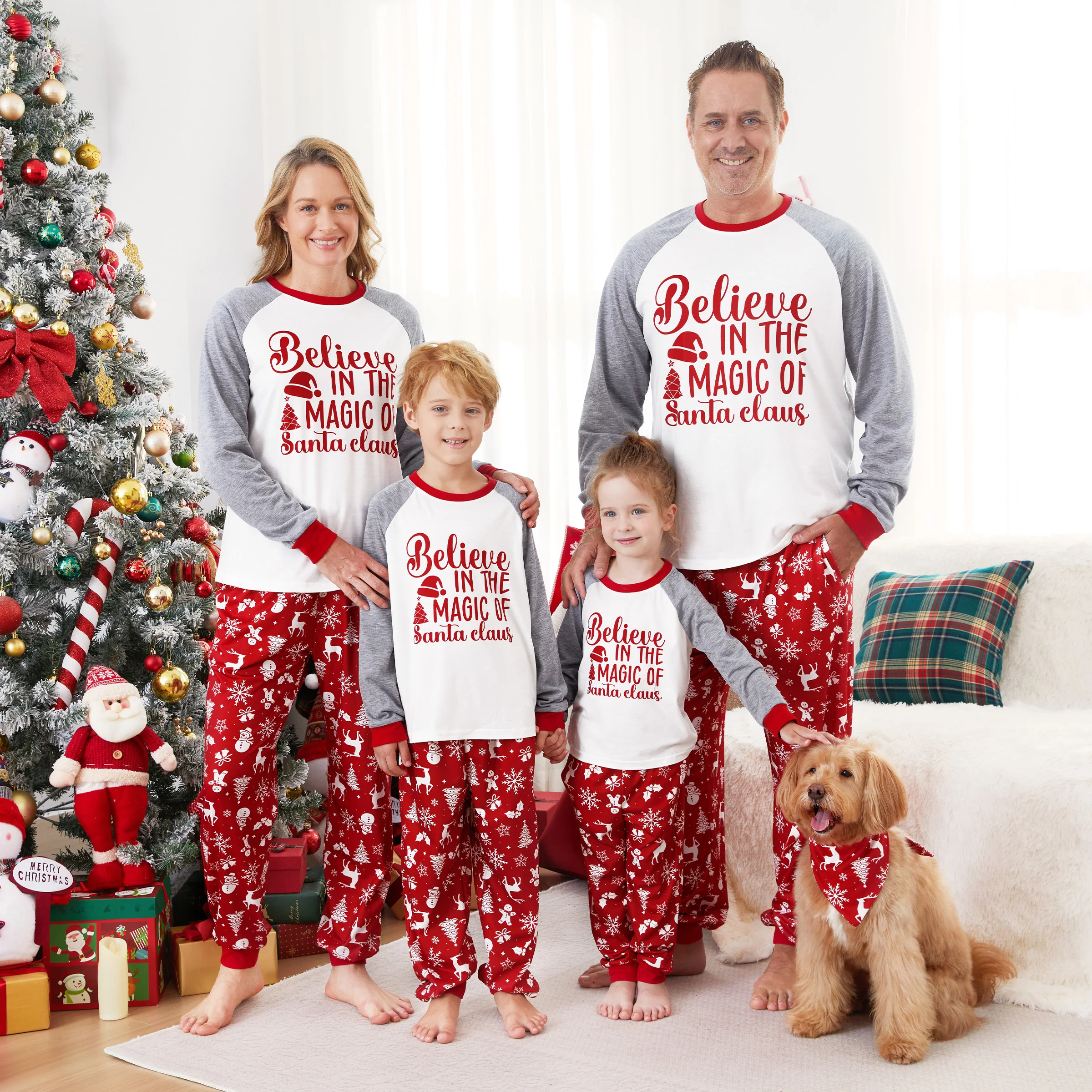 PatPat Christmas Family Believe in the Magic of Santa Claus  Pajamas Sets Drawstring and String ( Flame Resistant )