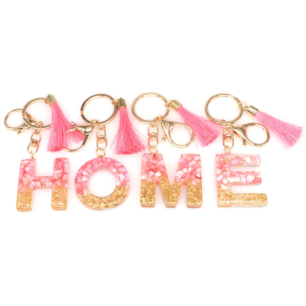 

Wholesale Initial Letter Keychain With Tassel For Girl Handbag Keyring Decor Resin Alphabet Key Chain Pendant Charm Jewelry Gift