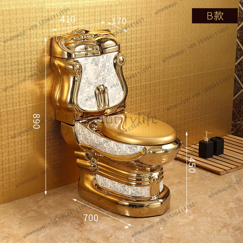 European Court Gold Toilet Vintage Hotel Embossed Seat Toilet Color Gold Creative Toilet Silent Large Diameter