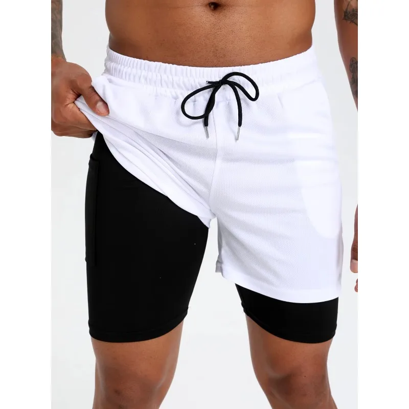 

2-in-1 dual-layer men's performance running shorts Moisture-wicking compression support. Fitness and training solid color shorts