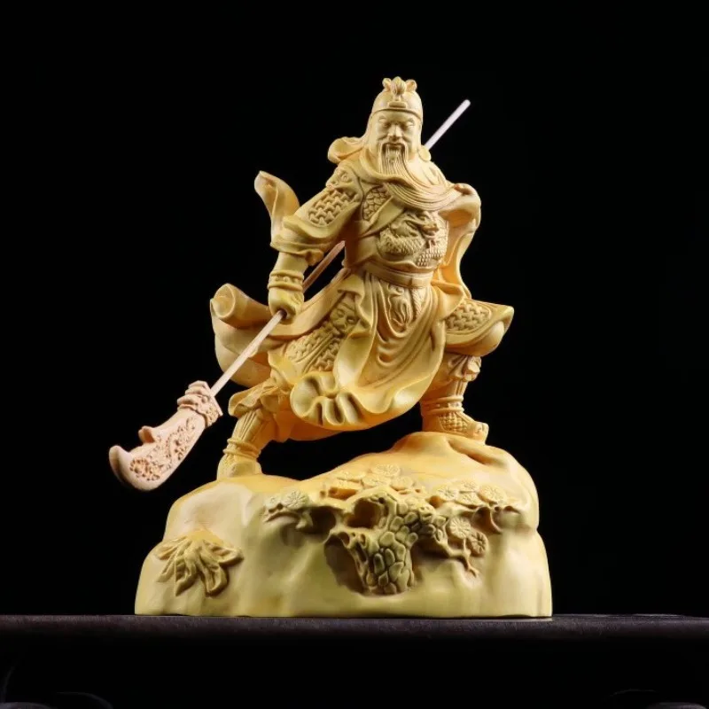 Huangyang Woodcarving Martial God of Wealth Statue of Guan Gong Step with Knife Guan Gong Home and living room decoration gifts