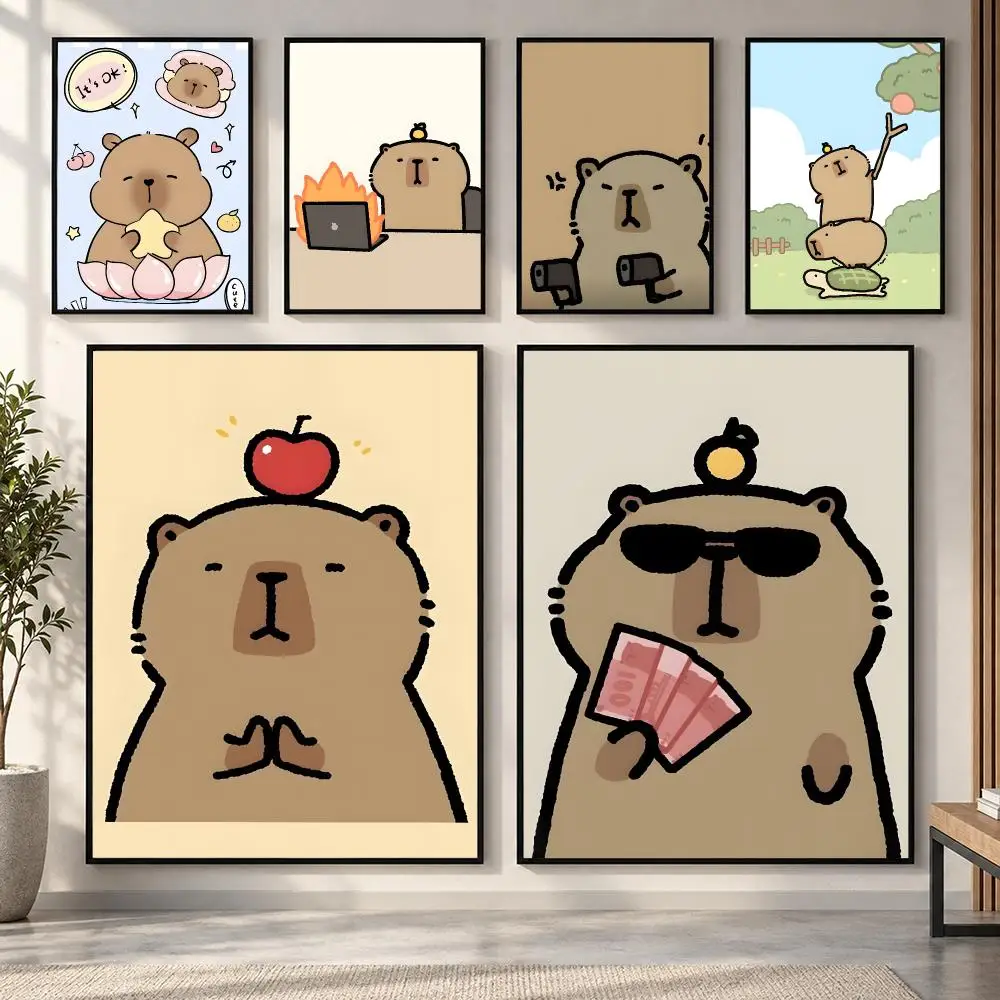 Cartoon Cute Capybara Poster HD art sticky wall waterproof home living room bedroom bar aesthetic decoration