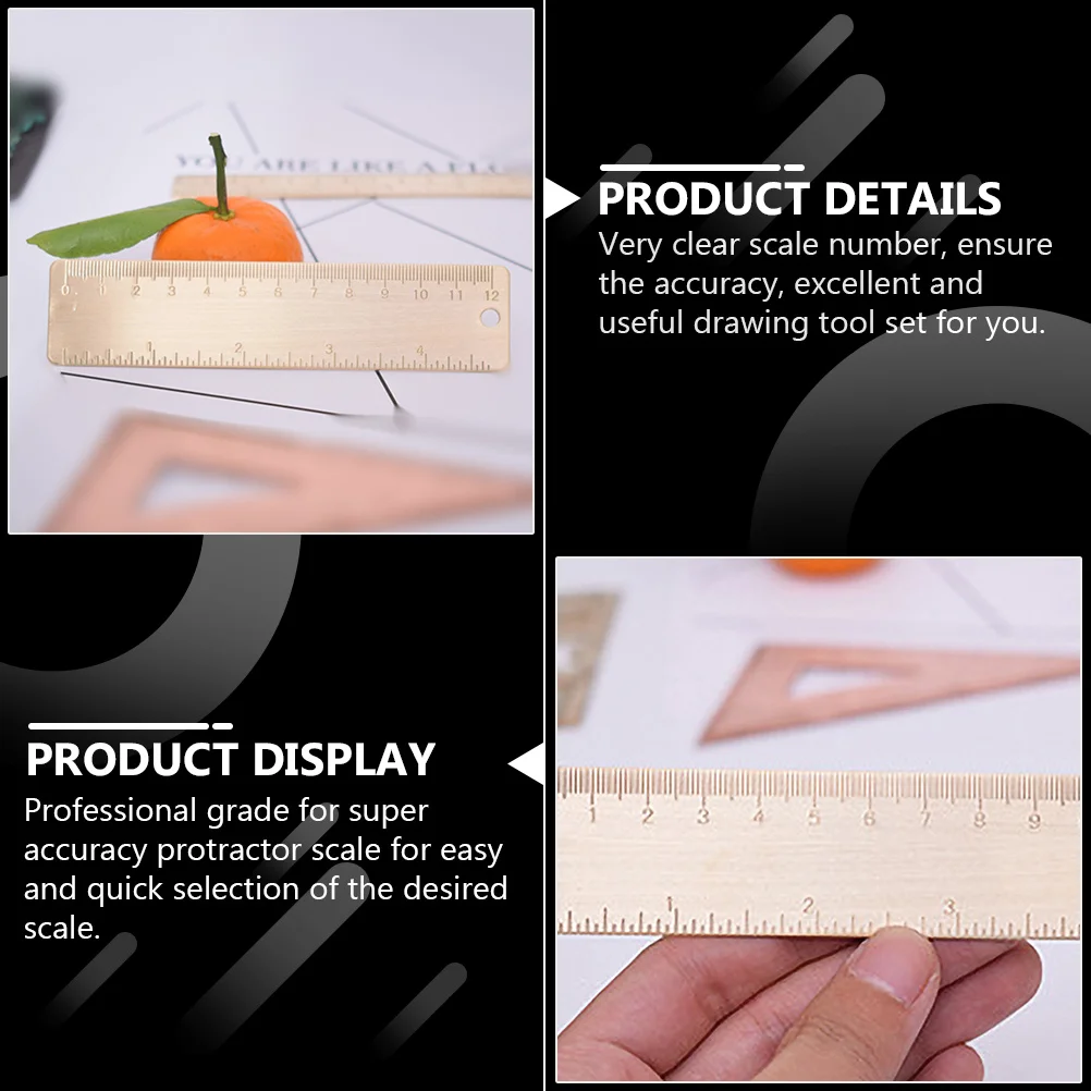 

1Set Drawing Measurement Brass Ruler Triangle Protractor Set Portable Geometry Tools for School Use Brass Ruler Sets