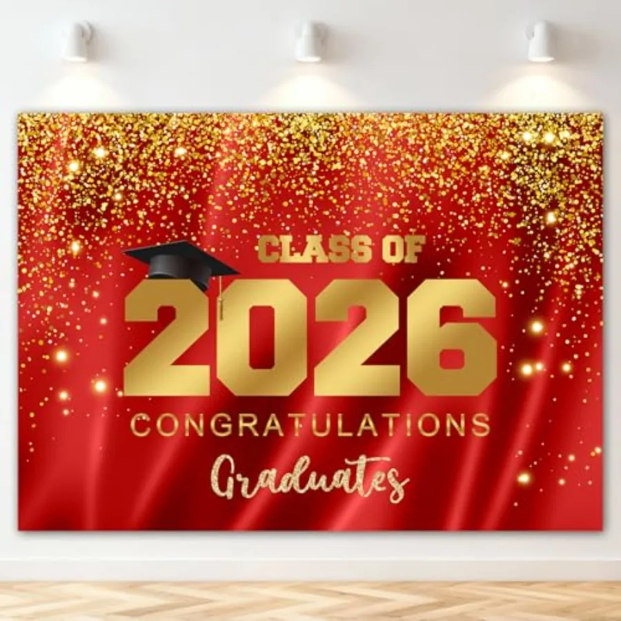 2026 Graduation Party Backdrop Class of 2026 Glitter Background Congratulations Graduates Party Decoration Banner Photo Booth P