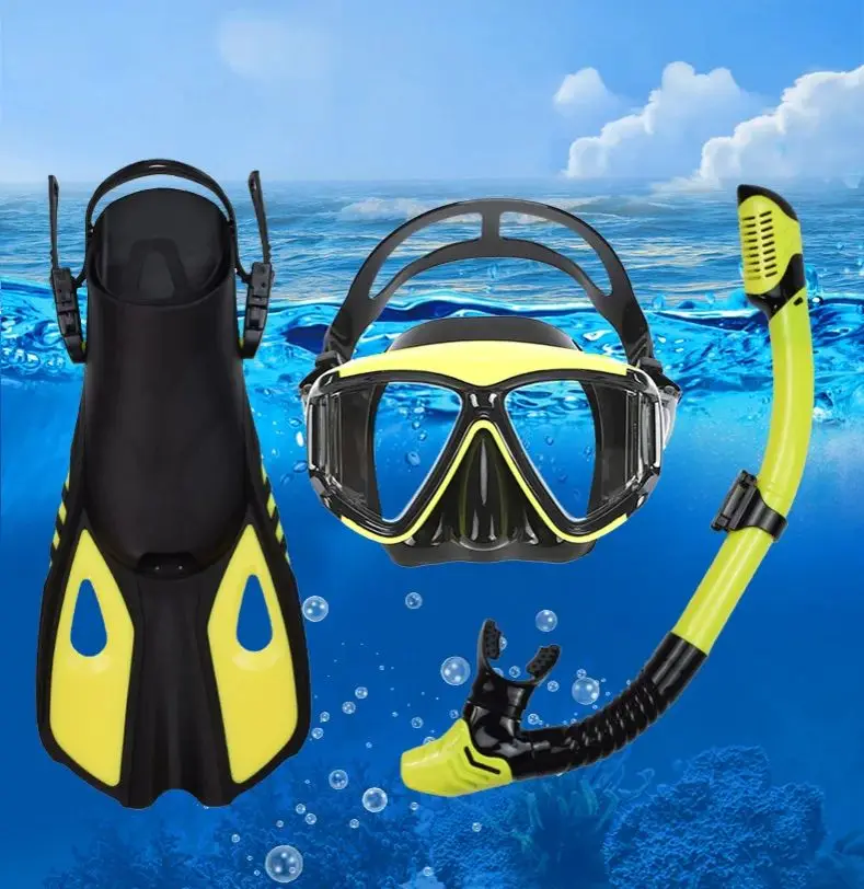 

Adult Diving Fishing & Hunting Swimming Combo Set Anti-Choking Full Dry Snorkel Diving Mask Flippers Set