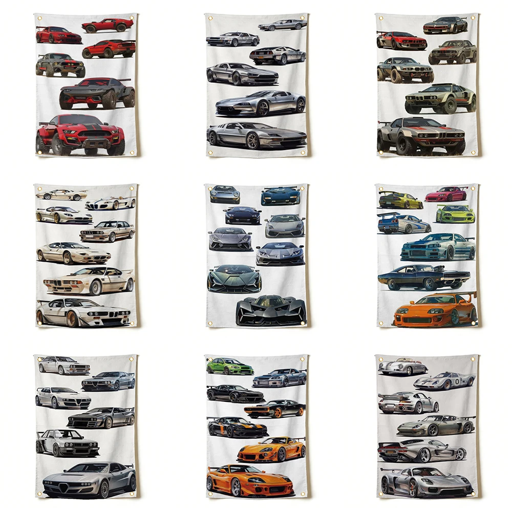 90x150cm Classic Racing Flag Car Poster Tapestry Garage Bedroom Dorm Decor Merch Gift Ideas Birthday Gift Indoor Outdoor Decor