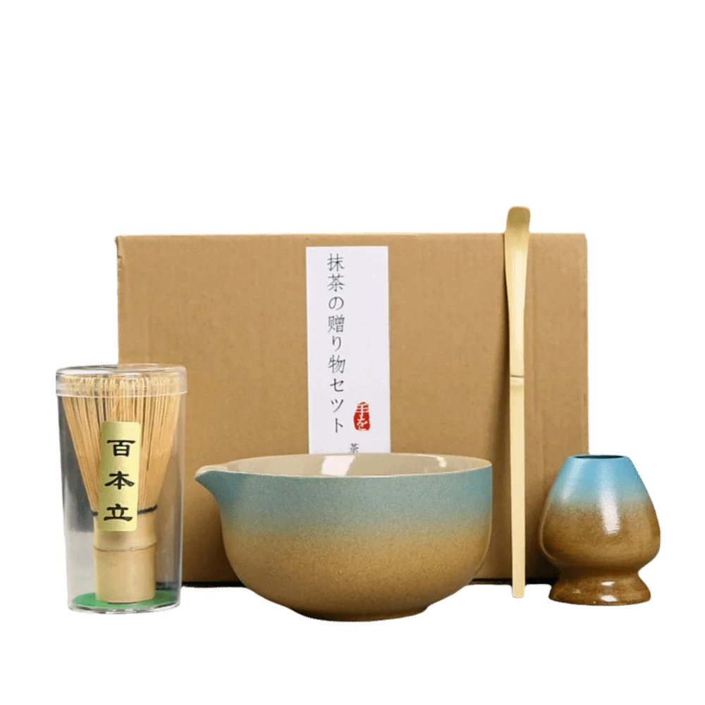 

4PCS Ceramic Bamboo Japanese Matcha Tea Set Matcha Whisk Holder Matcha Bowl Matcha Whisk Set Reusable Matcha Making Kit