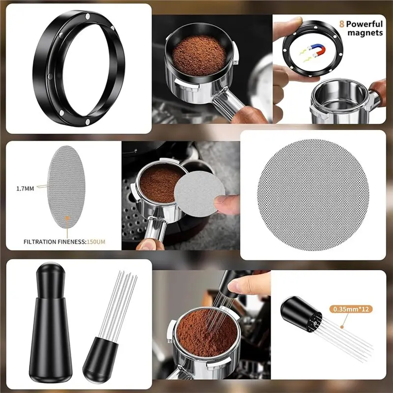 Espresso Accessories Kit 51Mm-Wooden Tamping Station Featuring Tamper, Distributor WDT Tool, Dosing Funnel, Milk Pitcher