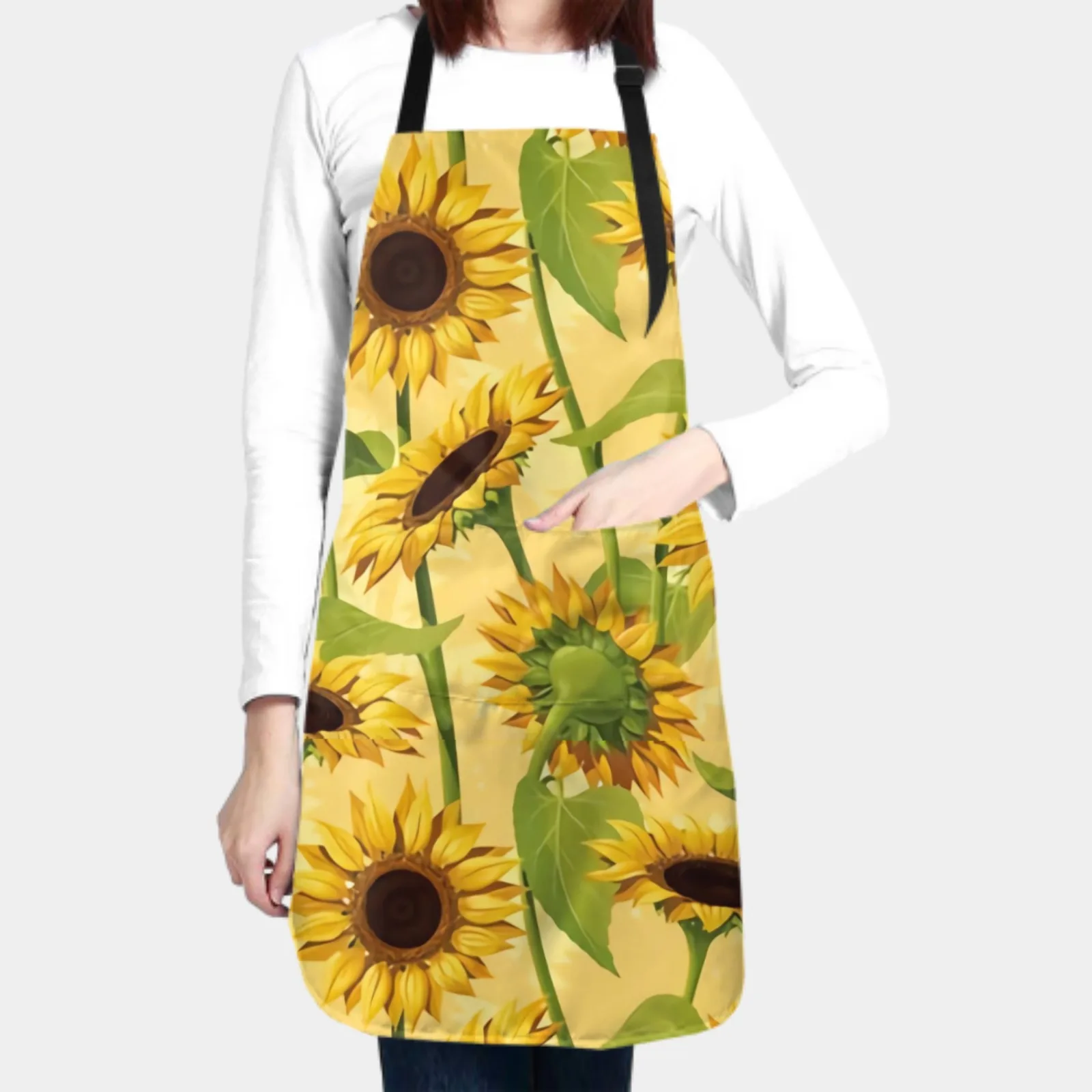 Colorful Waterproof Apron with 2 Pockets Kitchen Chef Apron Sunflower Apron for Hair Brushing Cooking Baking Painting Gardening