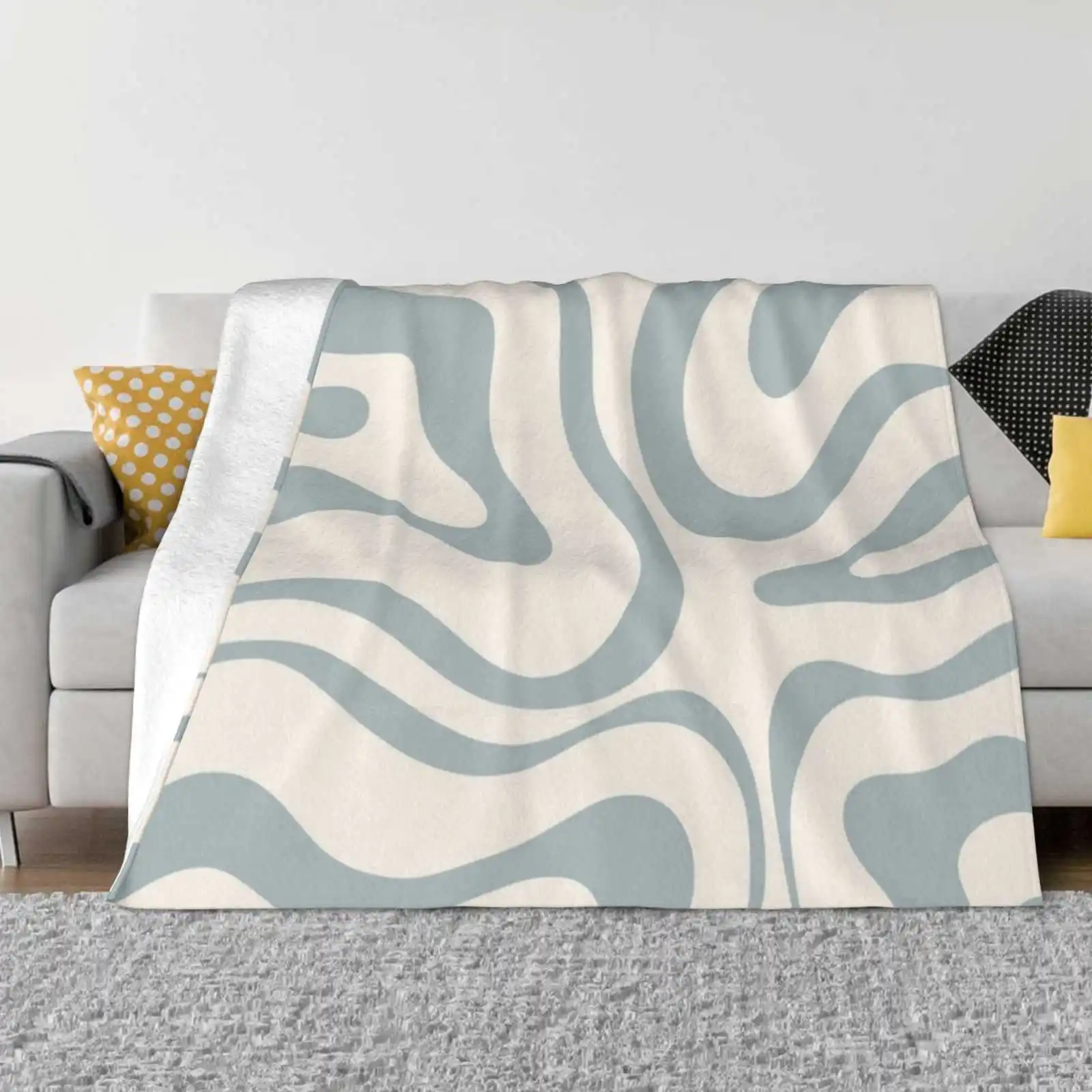 Modern Retro Liquid Swirl Abstract Pattern In Light Blue-Grey And Cream Best Selling Room Household Flannel Blanket Abstract