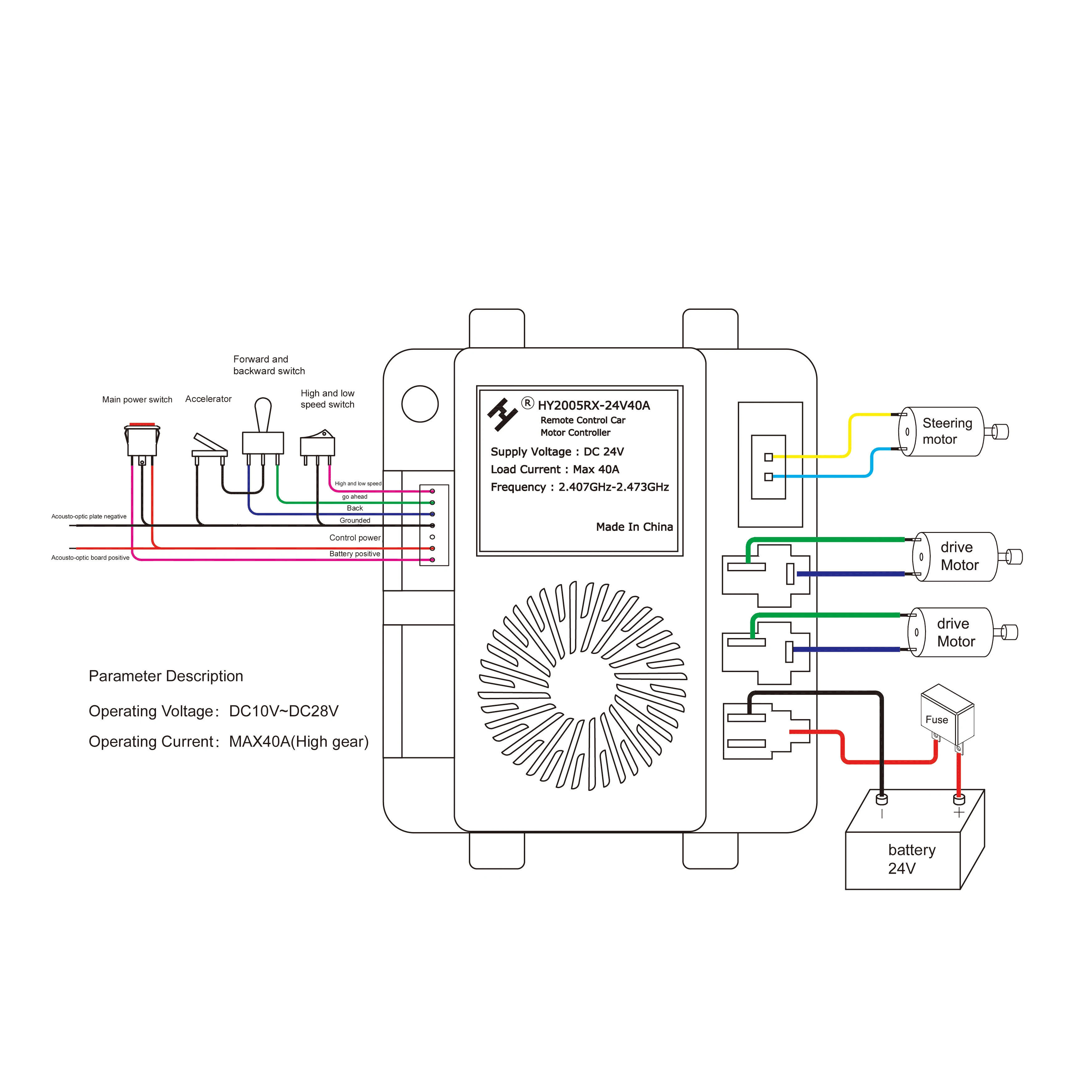 Hollicy HY2005RX HL 12V 24V 40A ハイパワー子供用電気自動車 2.4 グラム Bluetooth RC レシーバーコントローラーマザーボードトランスミッター