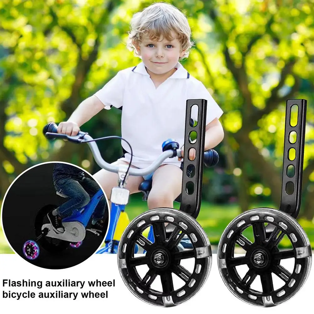 Children's Bicycle Training Wheels 12-20inch Protective Bicycle Secondary Mounted Mute Wheel Stabiliser Flash Kit Wheel Bal F0B5