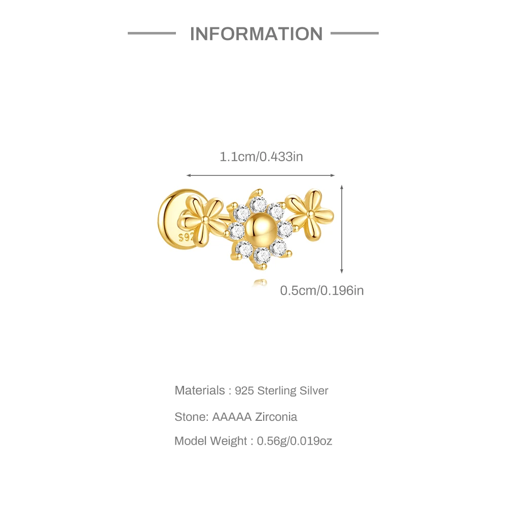 CANNER 1 Stück 925 Silber Glatte Sterne Mond Ohrstecker für Frauen 18 Karat Gold Flachkopf Gewinde Punktion Ohr Knochen Ins Edlen Schmuck – Detail 14