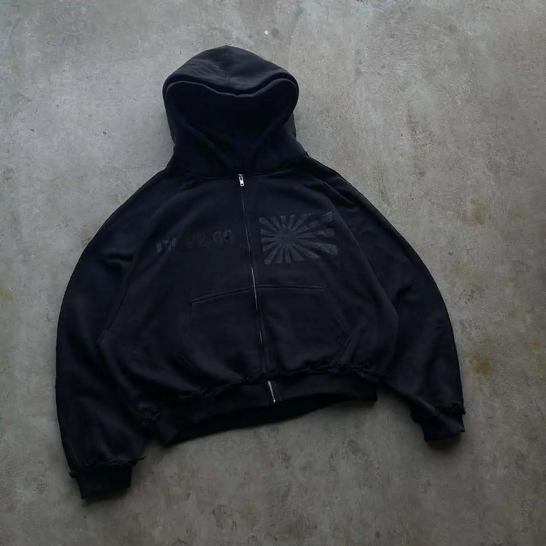 Tweedelig urban fashion sweatshirt met capuchon en ritssluiting met losse pasvorm, rechte pijpen, casual streetwear broek, dagelijks gebruik