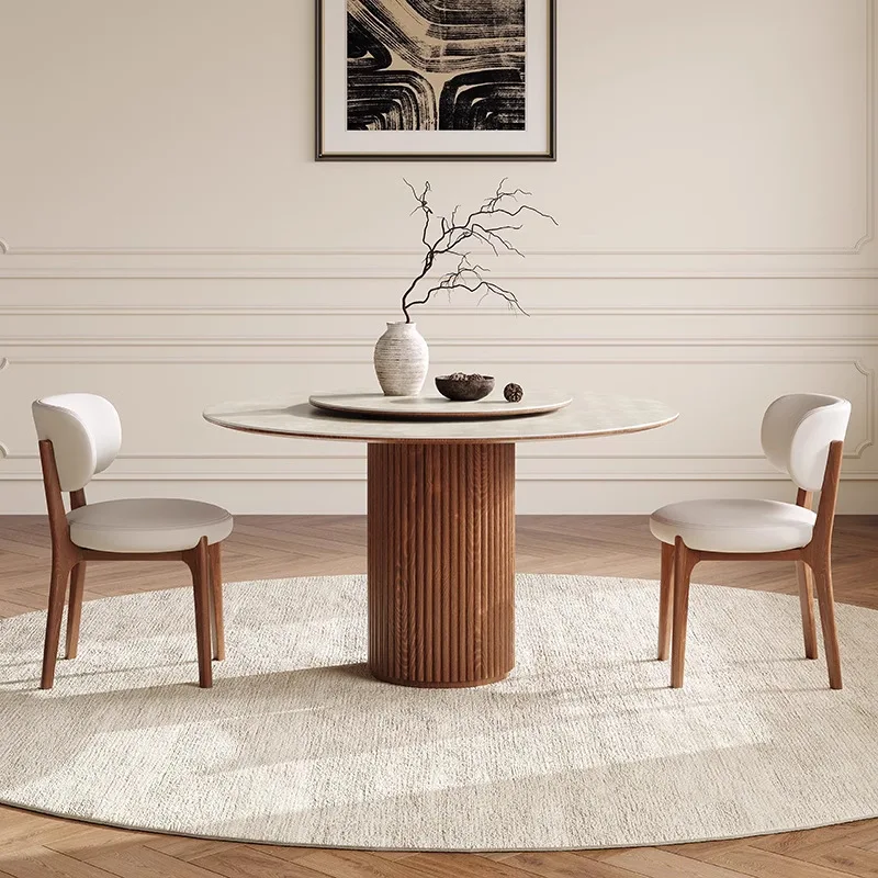 

Nordic solid wood round table household dining table wear-resistant scratch-proof modern simple French retro style designer rock