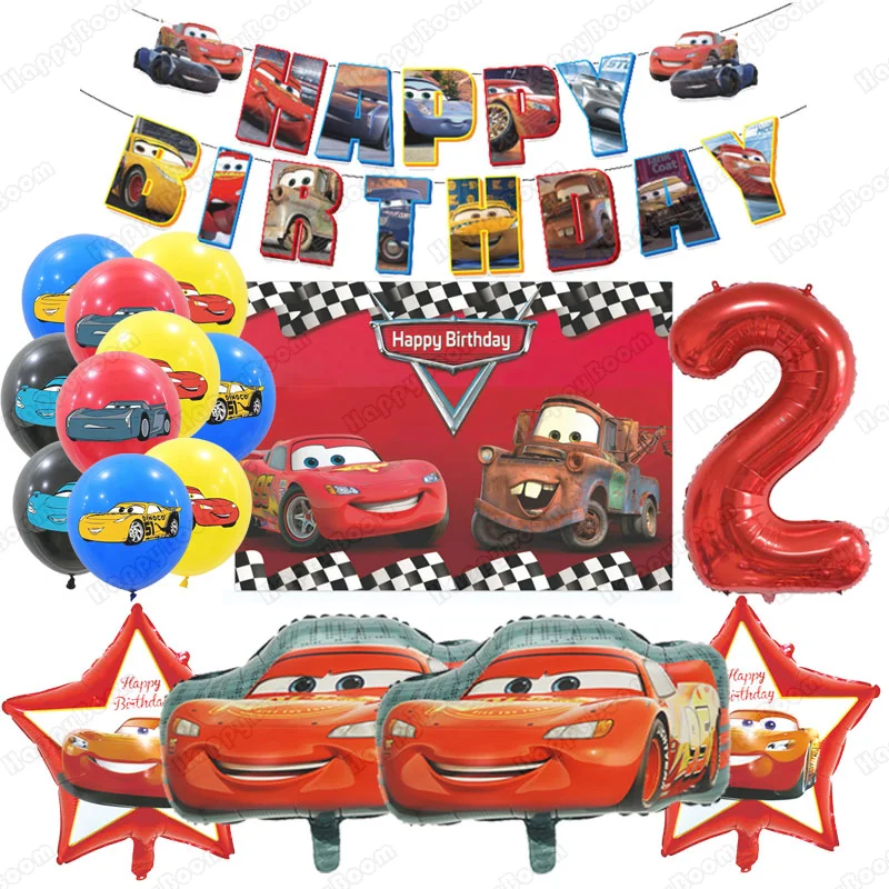 Auto's Ballonnen Bliksem Auto Feestdecoratie Gelukkige Verjaardag Banner Verjaardagsfeestje Decoraties Benodigdheden Feestfoto Prop