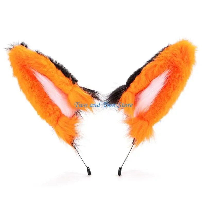 HX6F Wolf Ear Accessories Faux Hair Ears Hairband Furry Headbands for Halloween Party and Costume Event