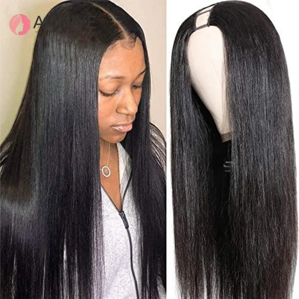 

Straight U Part Wigs 100% Peruvian Virgin Human Hair Wig For Women No Leave Out No Glue Natural Cheap U Shape Wig 180% Wholesale