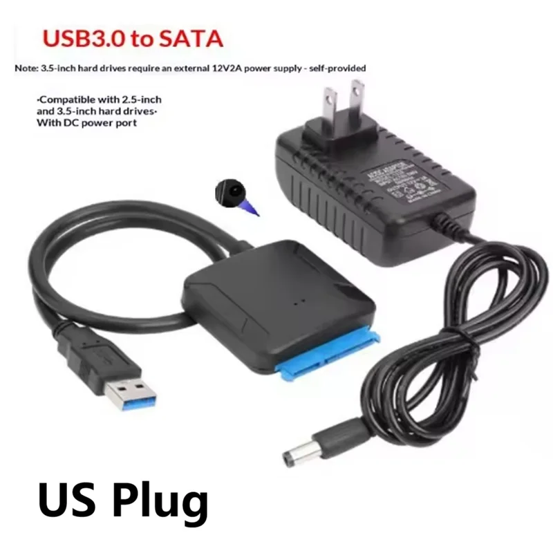 SATA to USB 3.0 Adapter Cable for 3.5/2.5 Inch SSD HDD SATA III Hard Drive Disk Converter Support UASP with 12V 2A Power Adapter