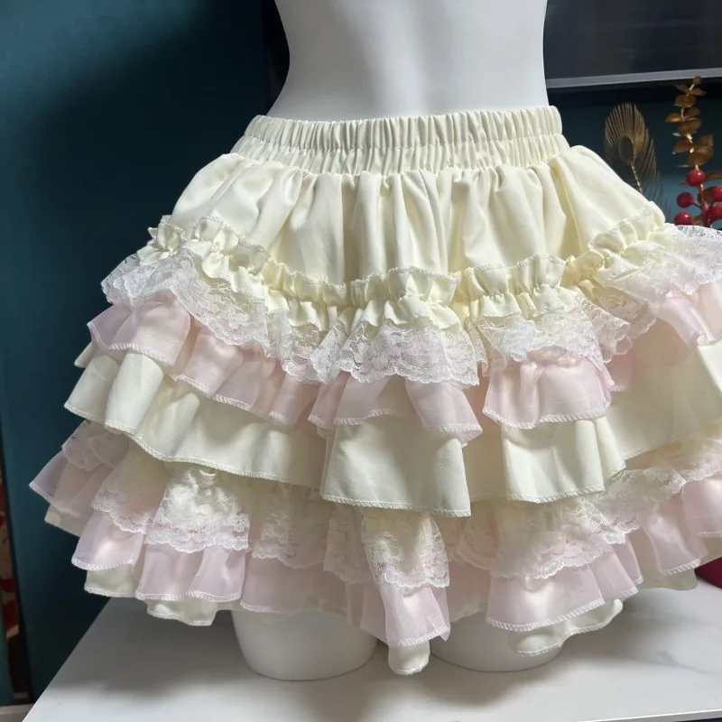 Skirts Women Lovely Elastic Waist Fashion Girlish Lolita Style Summer Simple Mini Design Lace Party All-match Ball Gown Sweet