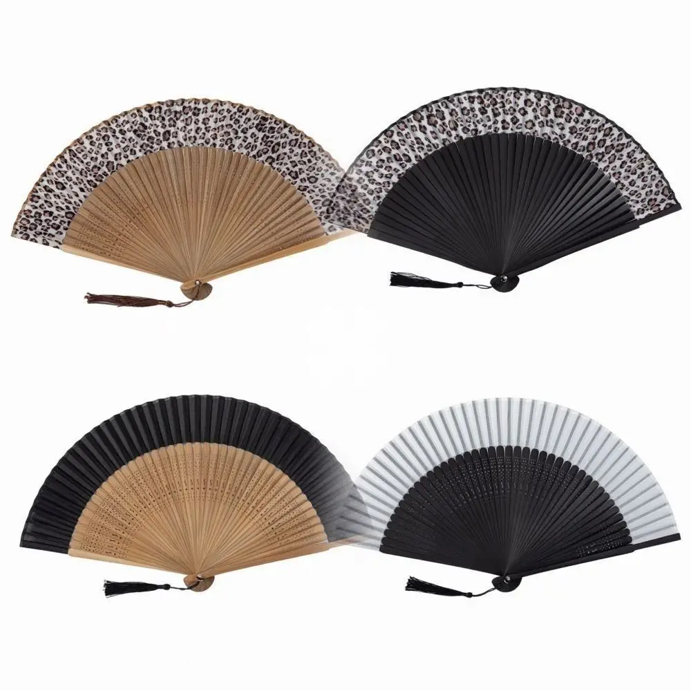 High Quality Bamboo Folding Fan Leopard Print Bamboo Handle Dancing Prop Fan Performance Fan