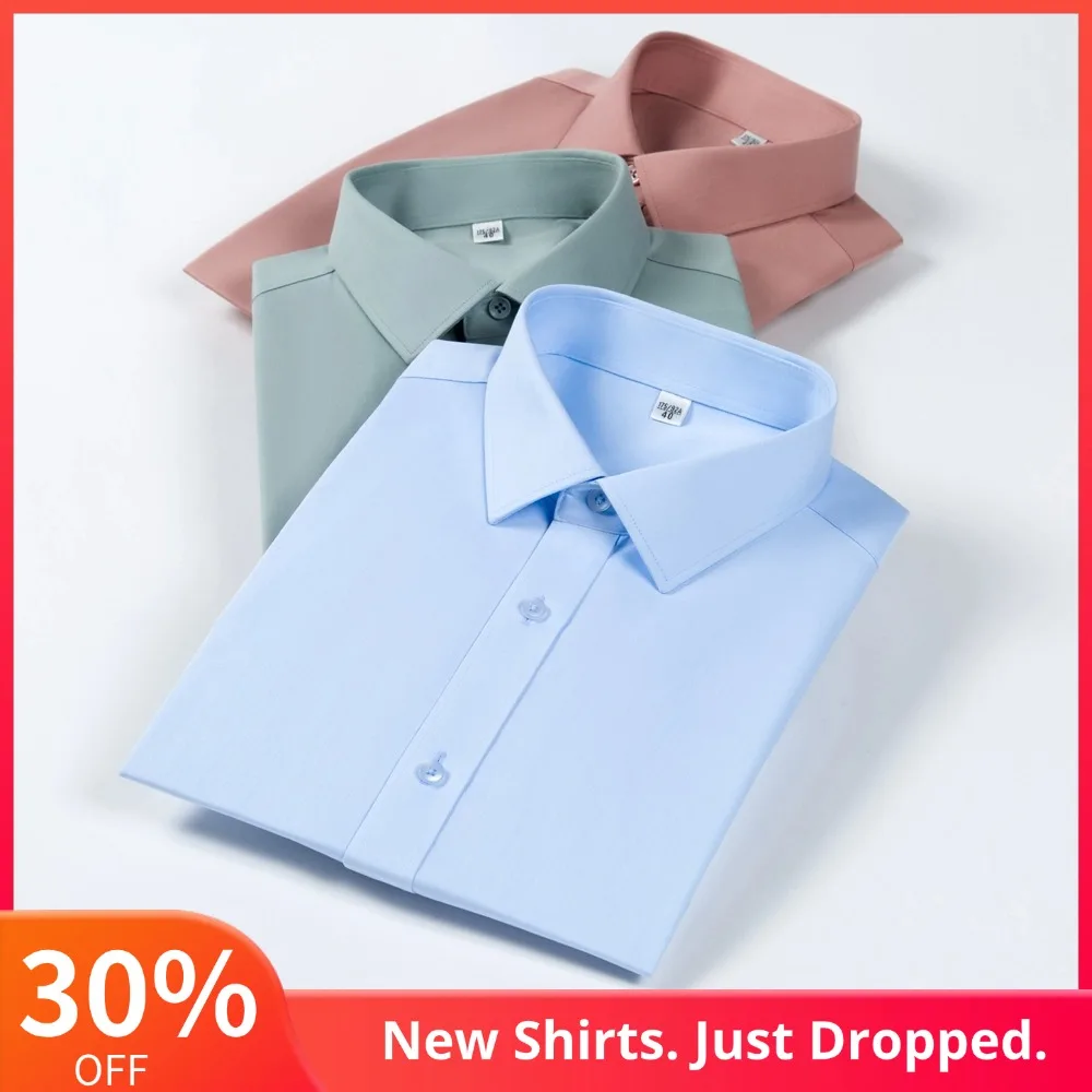 

Men's Fashionable Solid Premium 100% Cotton Long Sleeve Shirt - Iron-Free Lapel Collar Business Old Money Style Clothes for Man