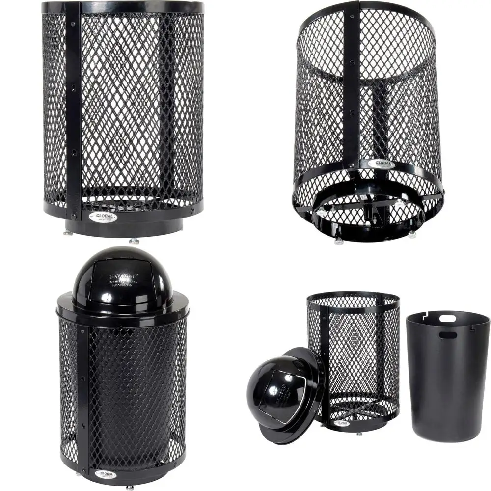 

36 Gallon Outdoor Commercial Trash Can with Dome Lid and Raised Base, Plastic Liner and Anchor Kit Included, 23-1/2" Diameter x