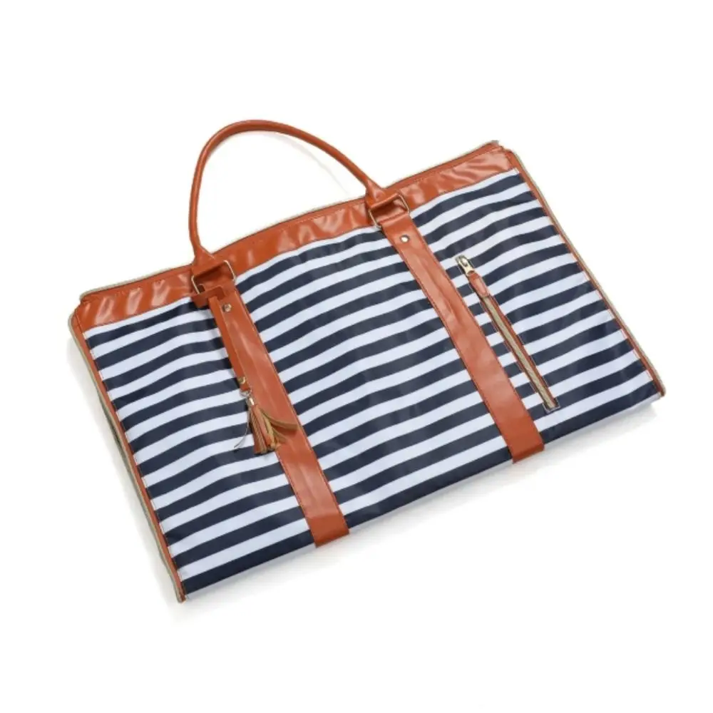 

Striped Large Capacity Travel Bag Expandable Foldable Folding Suit Bag PU Material Convertible Duffle Bag Weekend Getaway