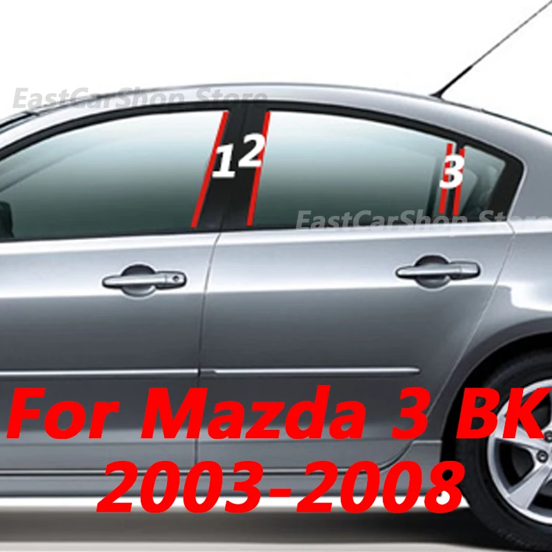 For Mazda 3 BK 2003 2004 2005 2006 2007 2008 Car B C Pillar Middle Central Column PC Window Decoration Strip Sticker Cover