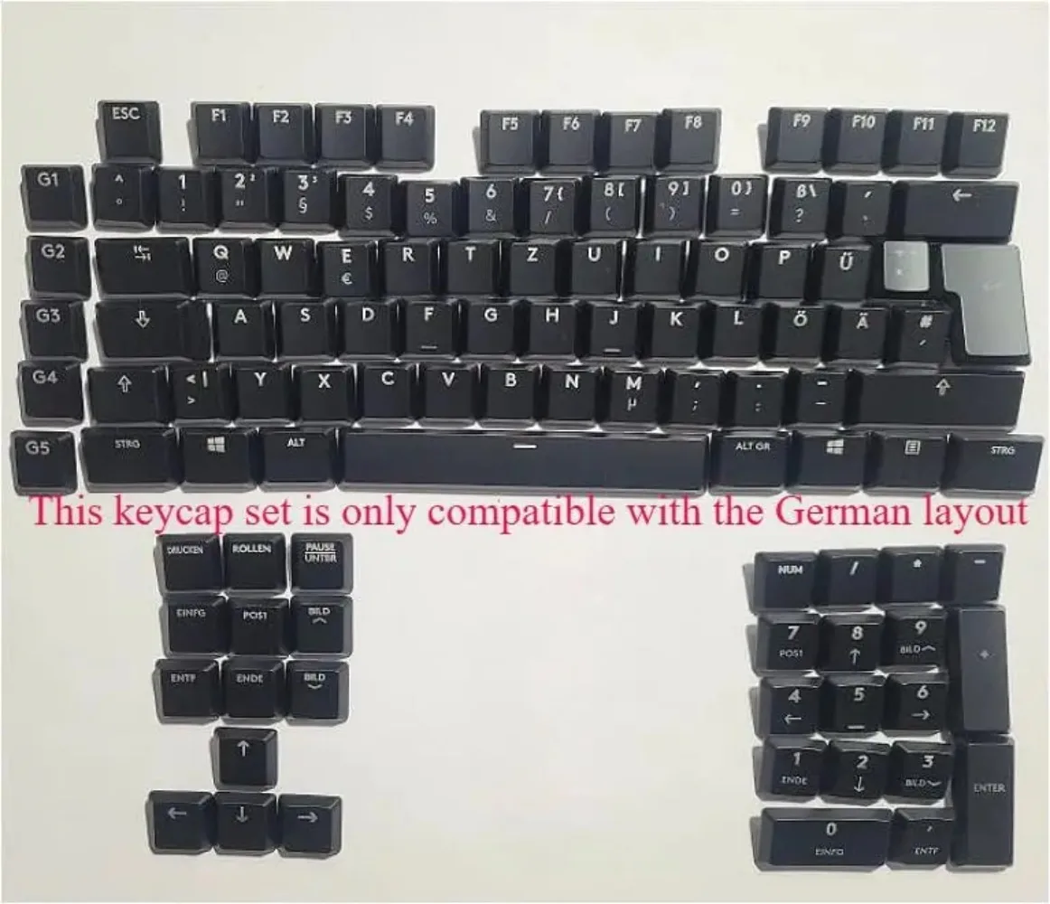 

The complete set of 110 ABS translucent keycaps is suitable for Logitech G813/G815/G913/G915/G915 TKL game keyboards, DE layout