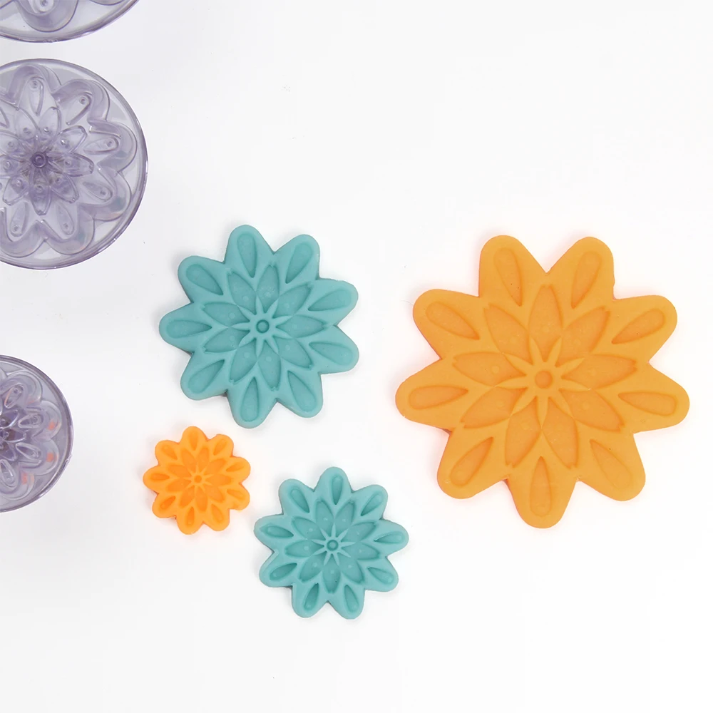 MRF 5 قطع البلاستيك كعكة المكبس القواطع مجموعة جميلة زهرة نمط فندان قالب كوكي الضغط ختم المعجنات أدوات الخبز #4