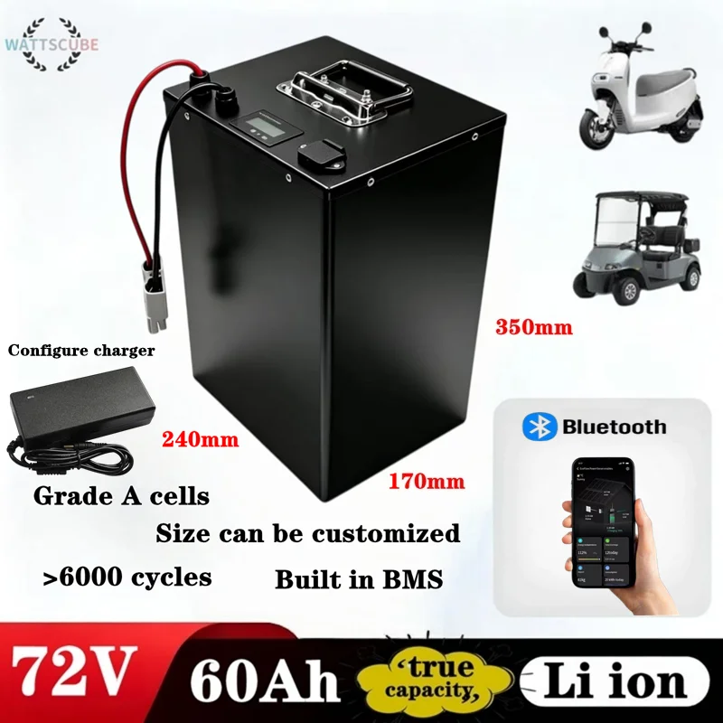 72V 60Ah Li-ion Lithium Polymer Battery with Bluetooth for 3000W 6000W 7000W Electric Vehicles Boats Golf Carts