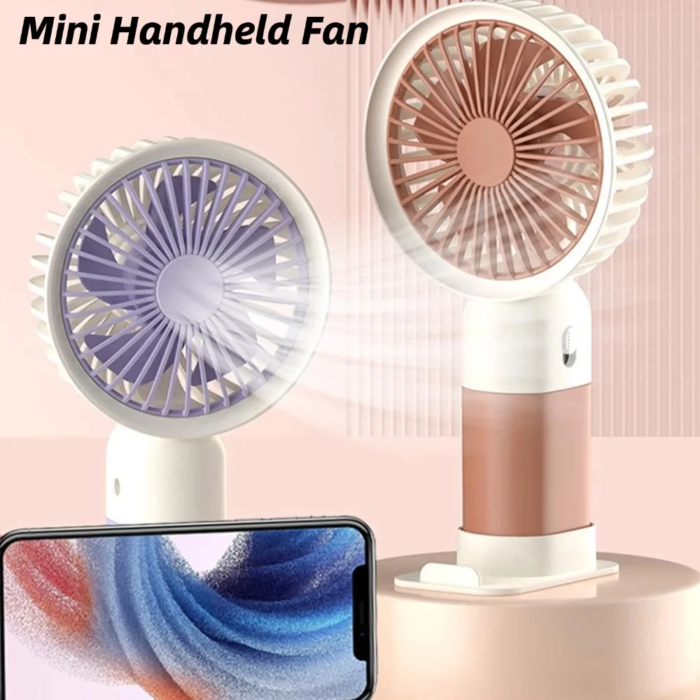Mini Handheld Fan USB Rechargeable 3 Speed Cooling Fan with Detachable Phone Stand Base for Office Desk Student Travel Outdoor
