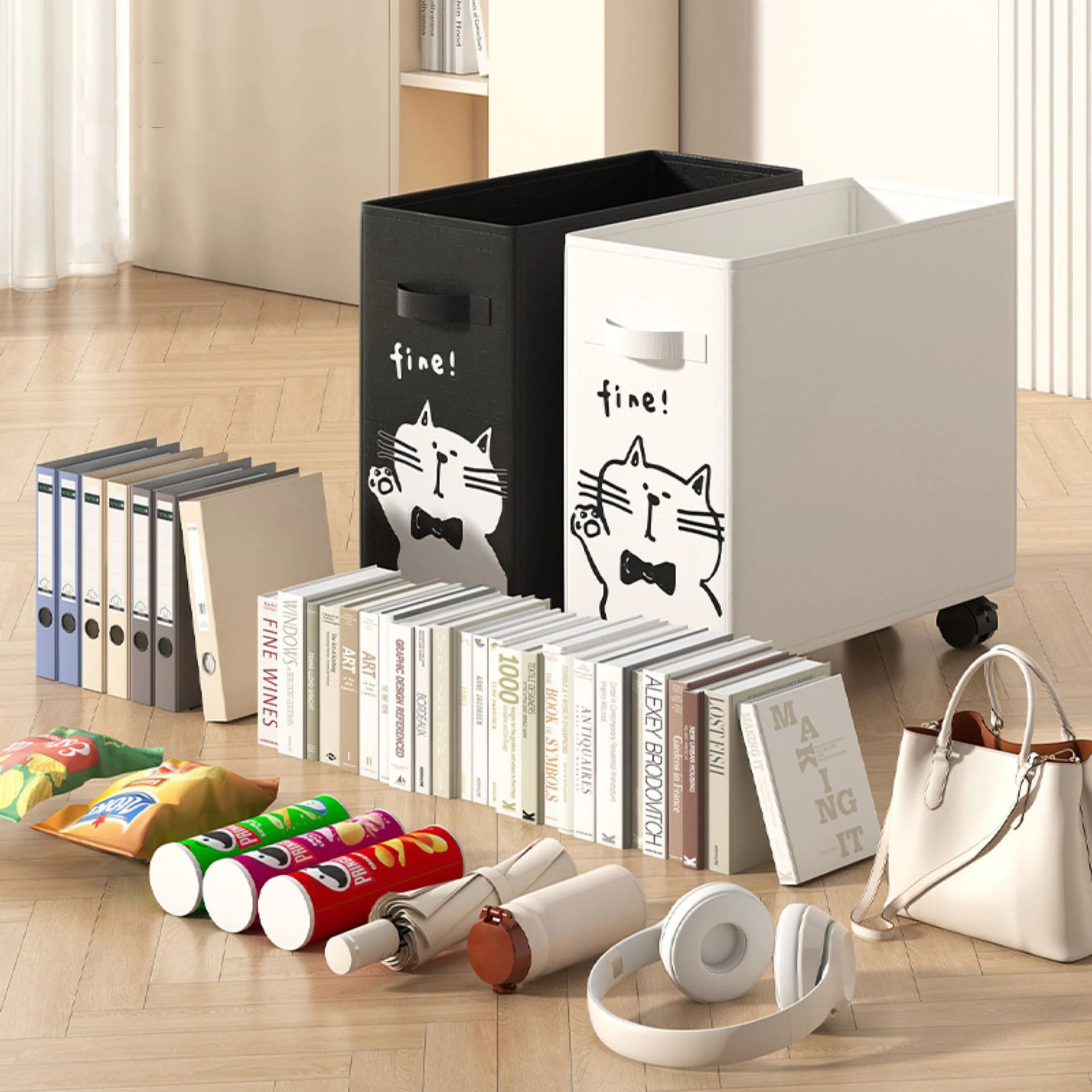 

Multifunctional Rolling Office Corner Storage Shelf, Detachable Oxford Cloth with Cute Cartoon Print, Perfect for Organizing Des