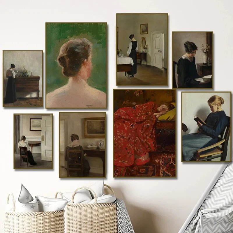 Vintage Woman Reading Woman Resting Canvas Painting, Antique Portrait Poster Wall Art Picture Living Room Farmhouse Home Deco