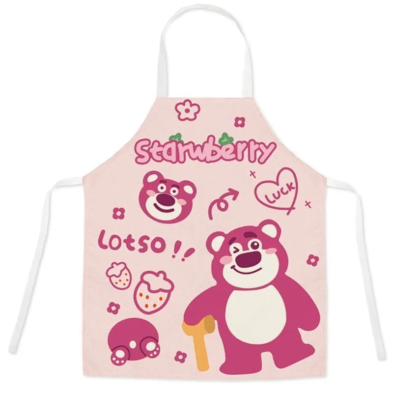 Cute cartoon Disney strawberry bear apron oil-proof and anti-fouling household convenient parent-child apron waiter apron