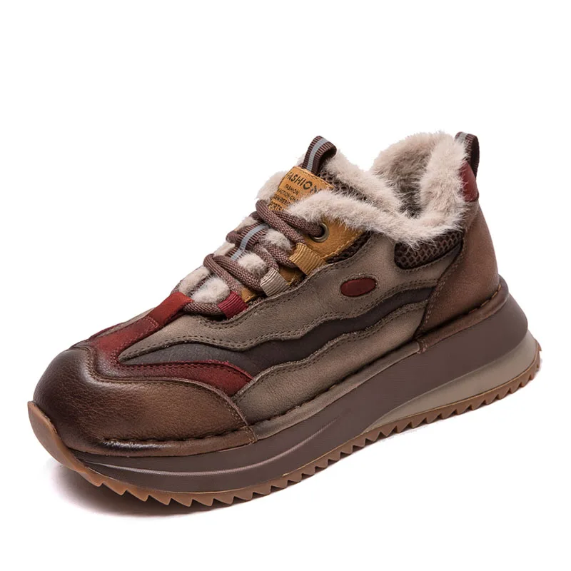 Handmade Retro Cow Leather Women's Winter Lace-Up Shoes