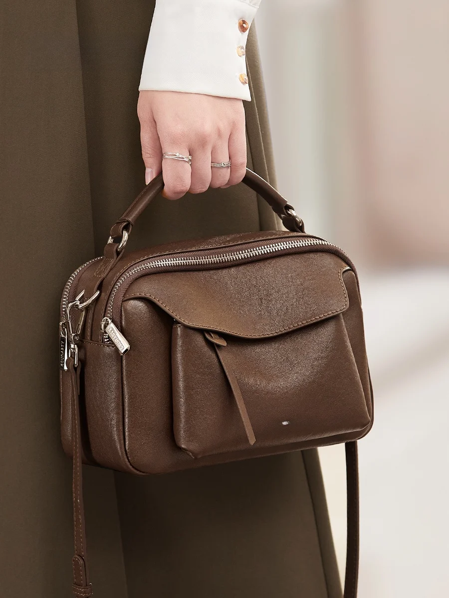 

Модная многослойная сумка-тоут для женщин, мягкая кожаная сумка через плечо, сумка из кожи растительного дубления, повседневная простая сумка, съемная...