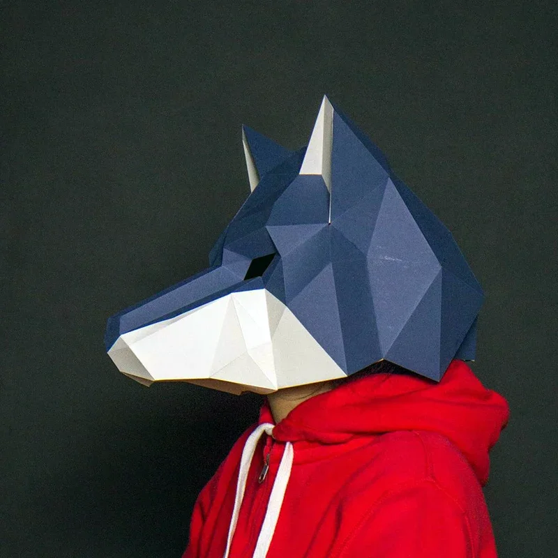 

3D Paper Model Wearable Mask Wolf Animal Cosplay DIY Papercraft Origami Headgear Christmas Halloween Prom Party Gifts For Kids