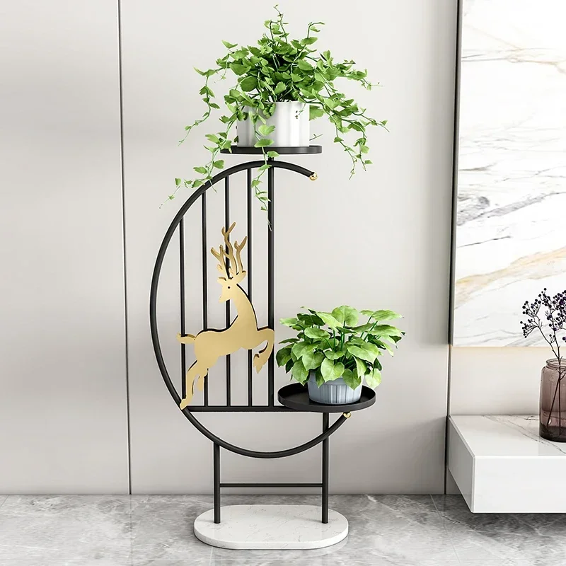 Deer Shape Light Luxury Flower Rack – Marble Base Plant Stand, Living Room Floor Decor, Balcony Pot Holder, Plant Stand