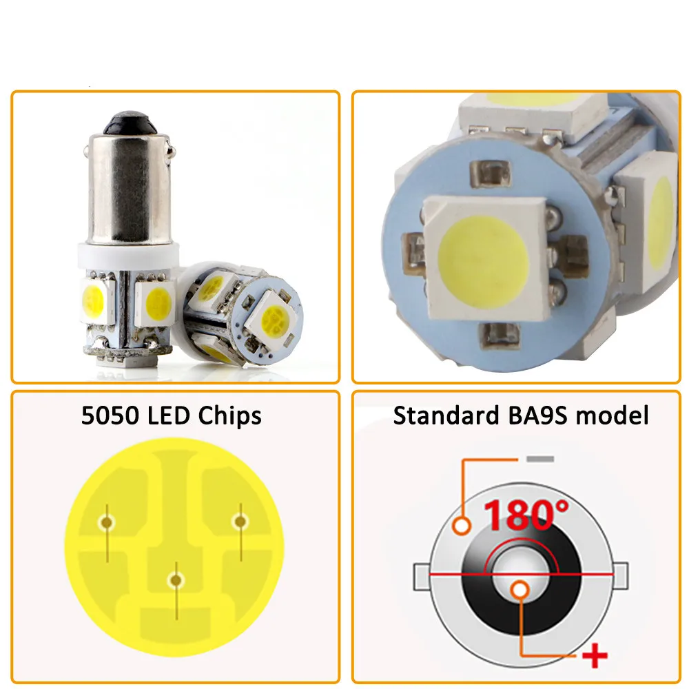 

300 шт. BA9S высокое качество 434 T4W H6W автомобильные внутренние лампы для чтения 5050 5 фотолампы DC 12V
