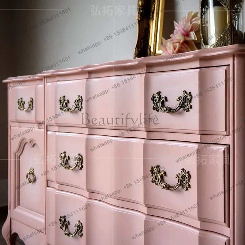 French solid wood chest, antique bedroom, five-bucket locker