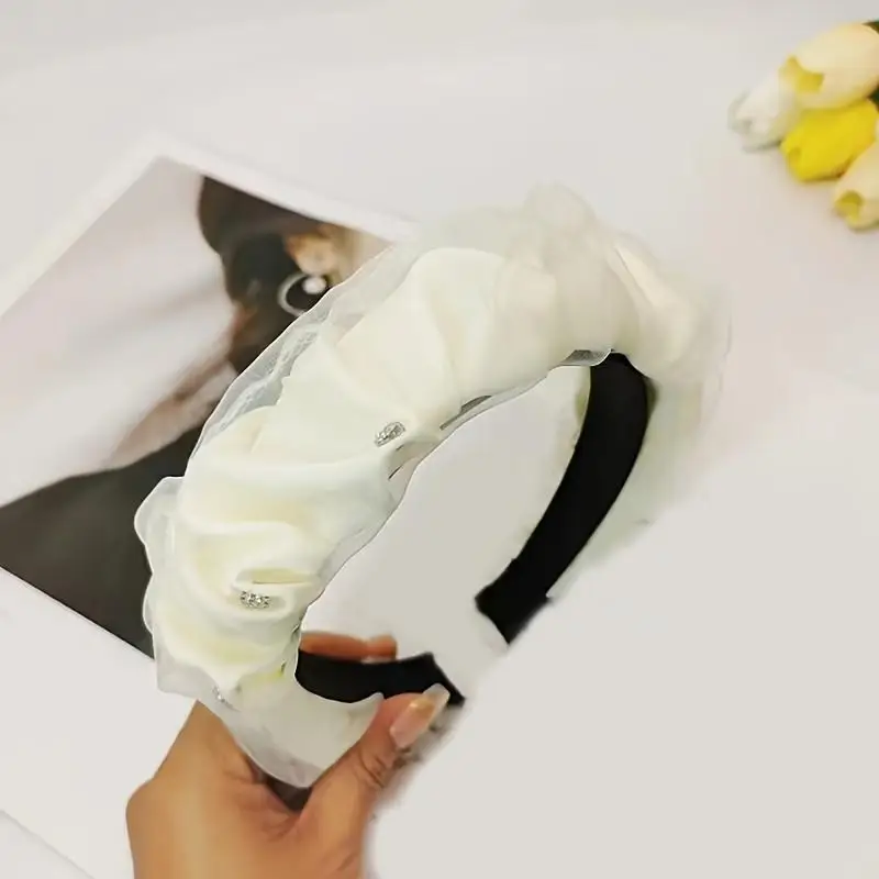 1 шт. женская сетчатая черно-белая широкая повязка для волос с бриллиантами, простая и элегантная для повседневных вечеринок