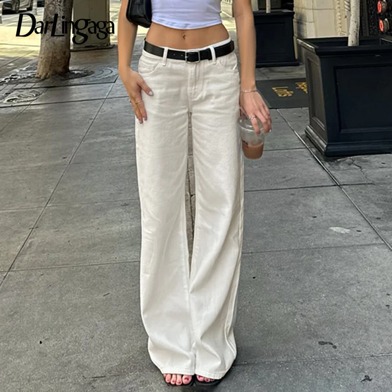 

Darlingaga Casual White Basic Straigth Leg Jeans Women Daily All Match Low Rise Denim Trousers Botton-Fly Streetwear Capris New