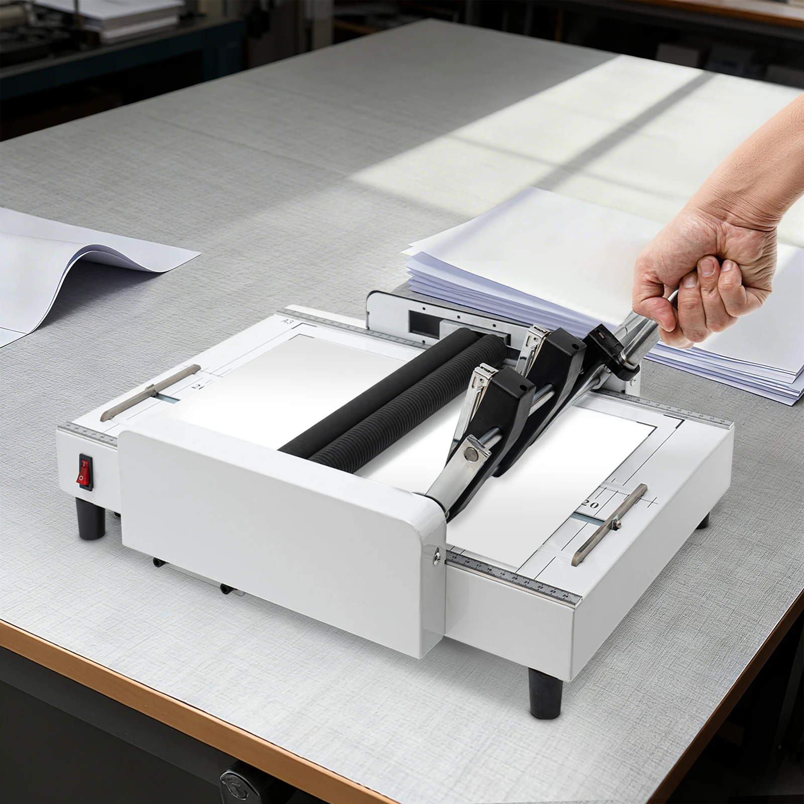 High-Efficiency Paper Folder and Binder, 2-in-1 Design, Rust-Resistant, Fold & Bind Up to 20 Sheets, Safe Operation with